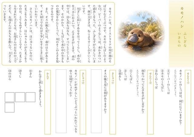カモノハシのプリント見本